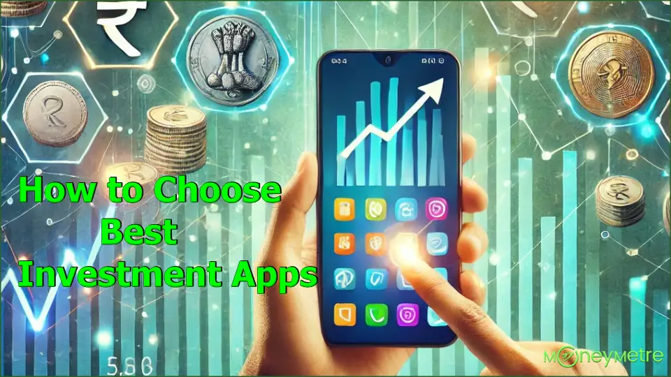 A smartphone screen displaying investment app icons alongside symbols of financial growth.