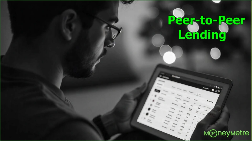 A young investor reviewing their Peer-to-Peer lending portfolio on a tablet screen.