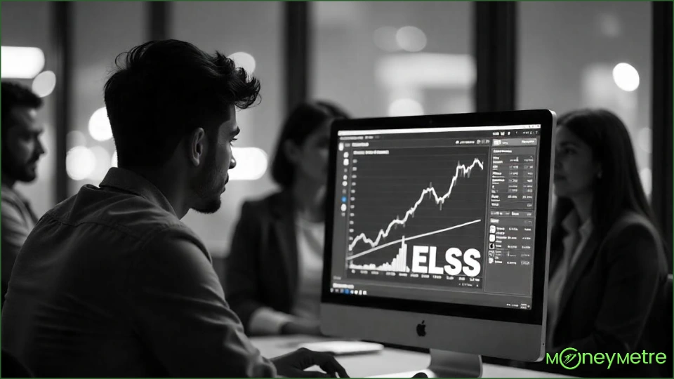 A young professional looking at a computer screen showing ELSS performance charts.