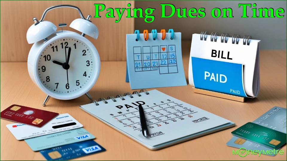 An alarm clock, calendar, and a digital bill or invoice marked as 'paid.'